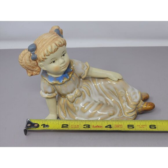 Vintage Handcrafted Ceramic Girl Figurine Dress Pigtails Blue Bow & Brown Shoes‎ - Picture 9 of 11